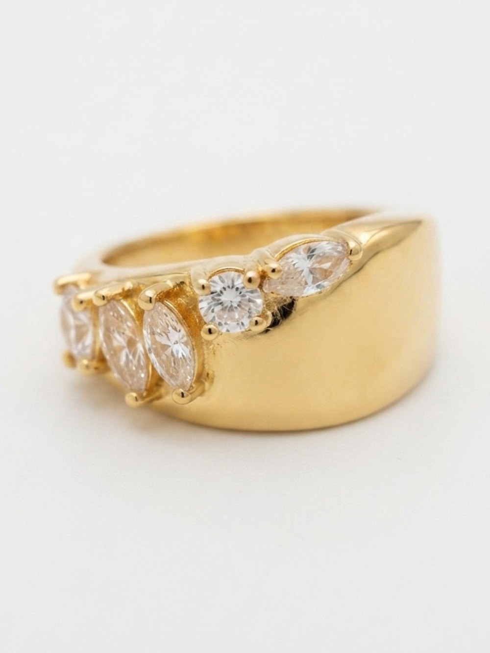Elegant Adjustable Zircon Statement Ring - Rhodium Plated Stainless Steel
